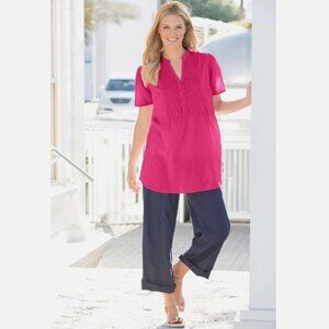 Woman Within Plus Size Pintucked Half-Button Tunic L (18/20)